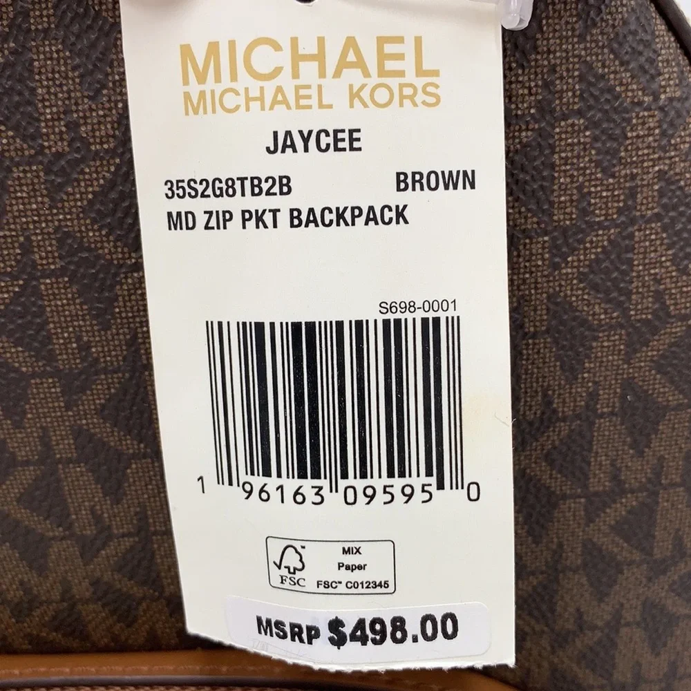 MICHAEL KORS JAYCEE MEDIUM BACKPACK BROWN SIGNATURE COLOR NWT - Picture 16 of 16
